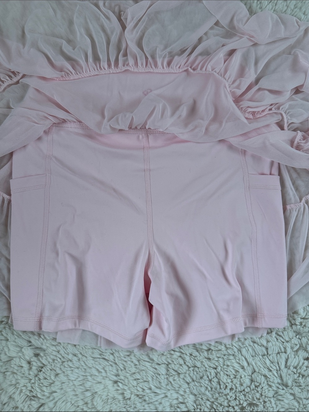 Women's Light Pink Tiered Skater Skirt with Crossover Waist - Picture 4 of 5